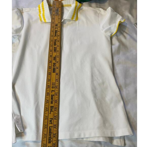 Tory Burch Sport Performance Pique Pleated Collar Polo Snow White /Sundance - Picture 10 of 10